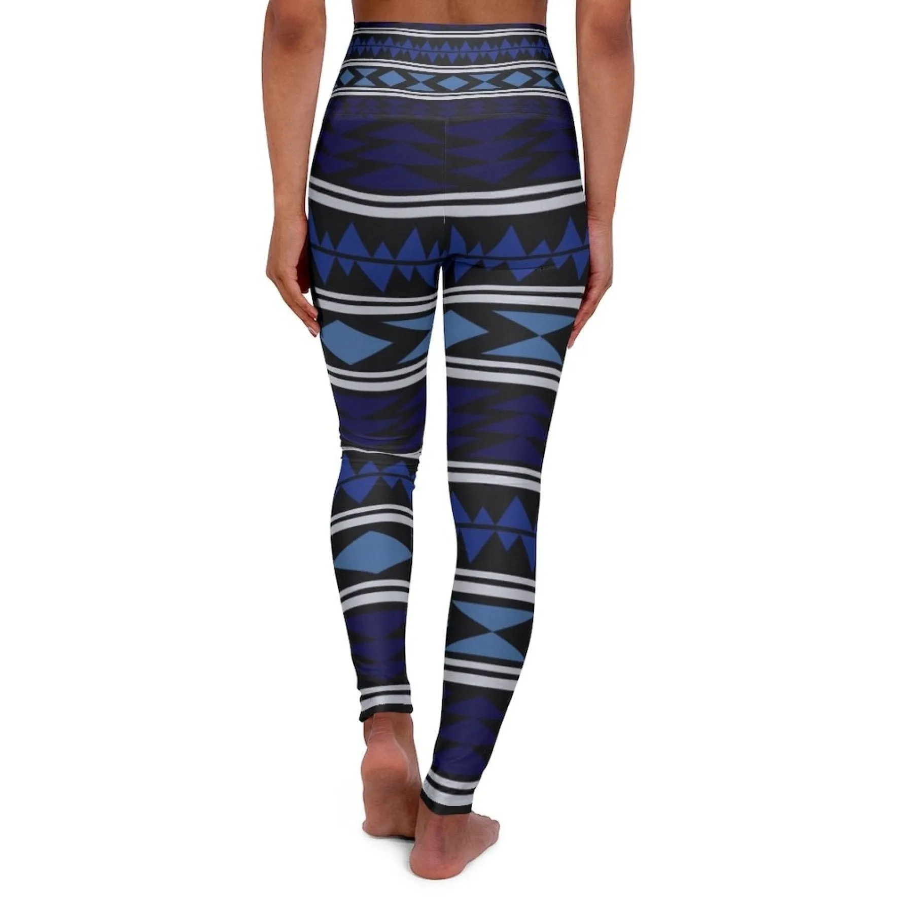 High Waisted Yoga Pants, Dark Blue Bohemian Style Sports Pants