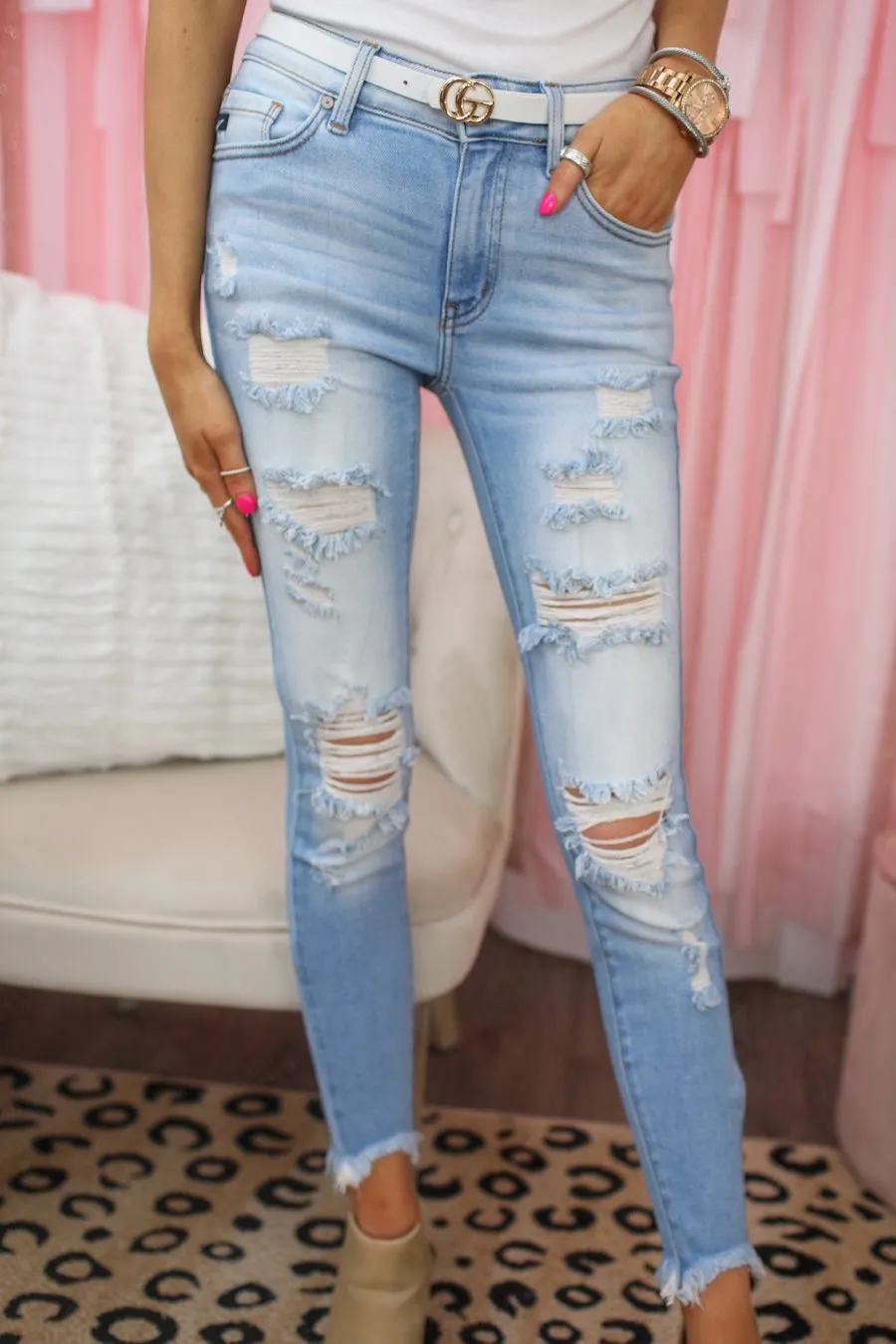 Janet Light Distressed Skinny Jeans