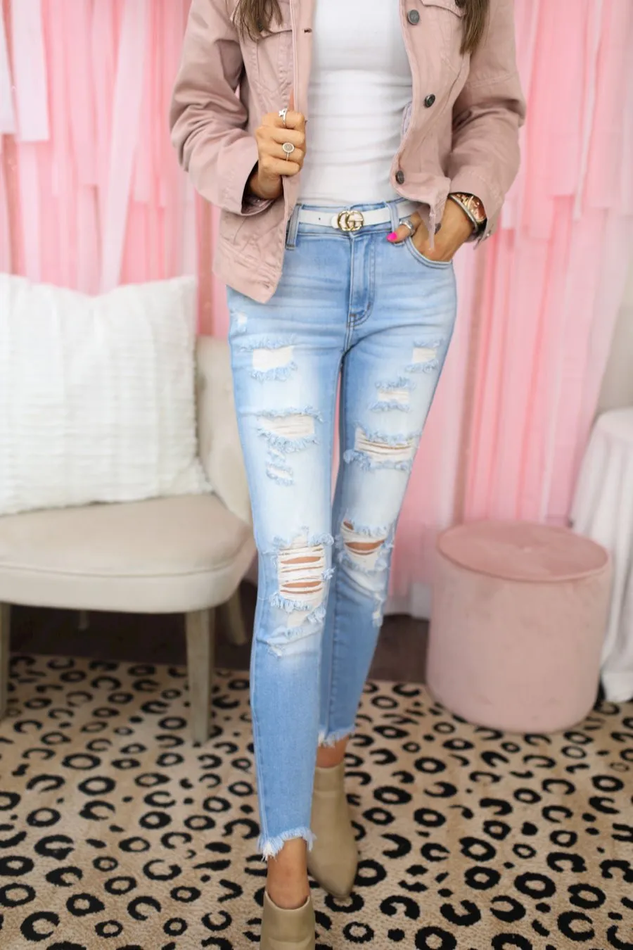 Janet Light Distressed Skinny Jeans