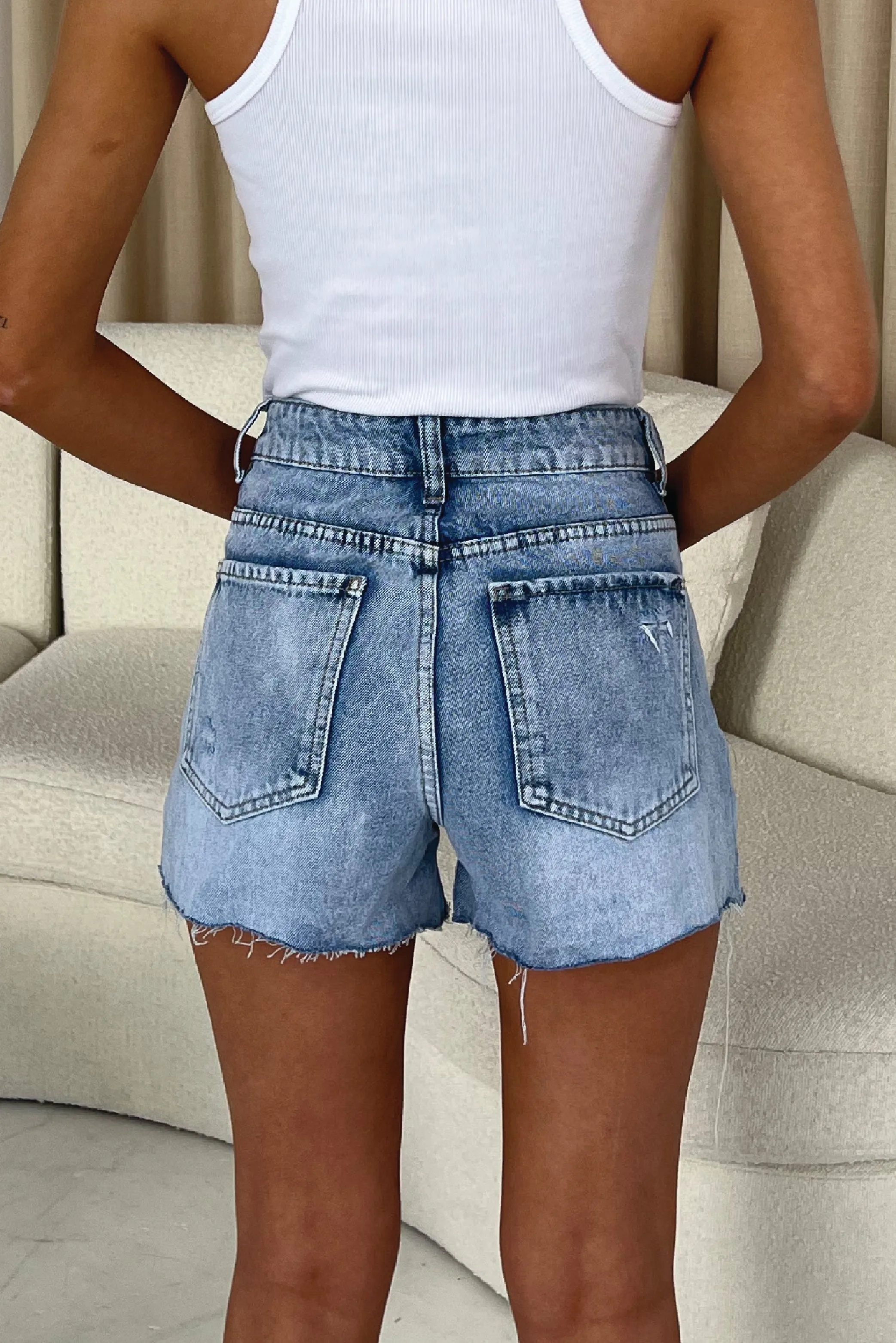 Jessie light blue distressed denim shorts