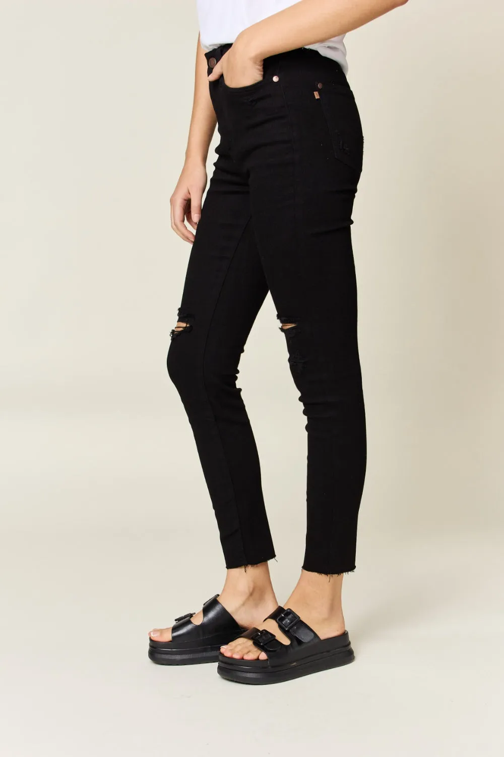 Judy Blue High Waist Distressed Tummy Control Skinny Jeans Black