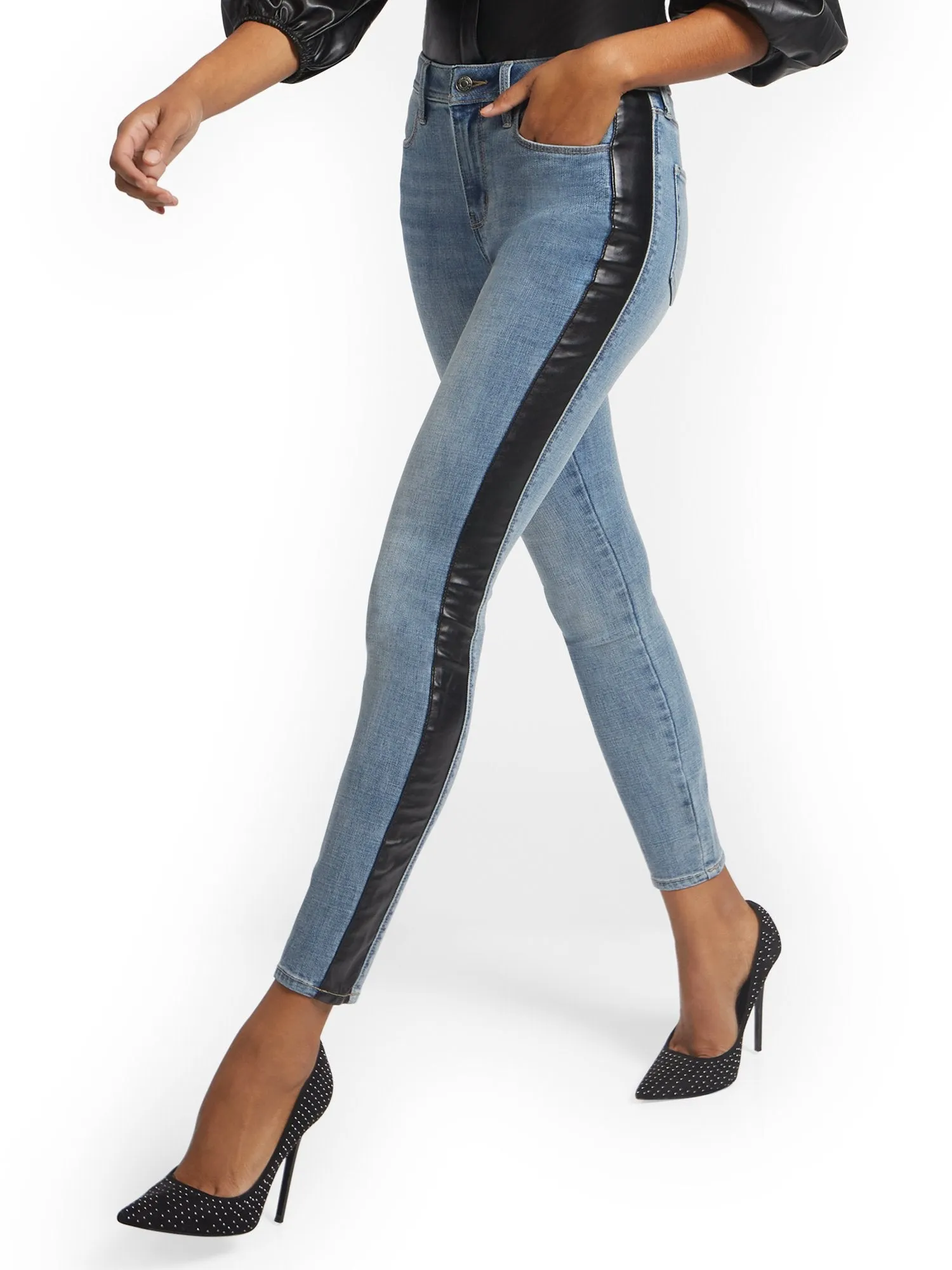 Lexi High-Waisted Super-Skinny Jeans - Faux-Leather Stripe