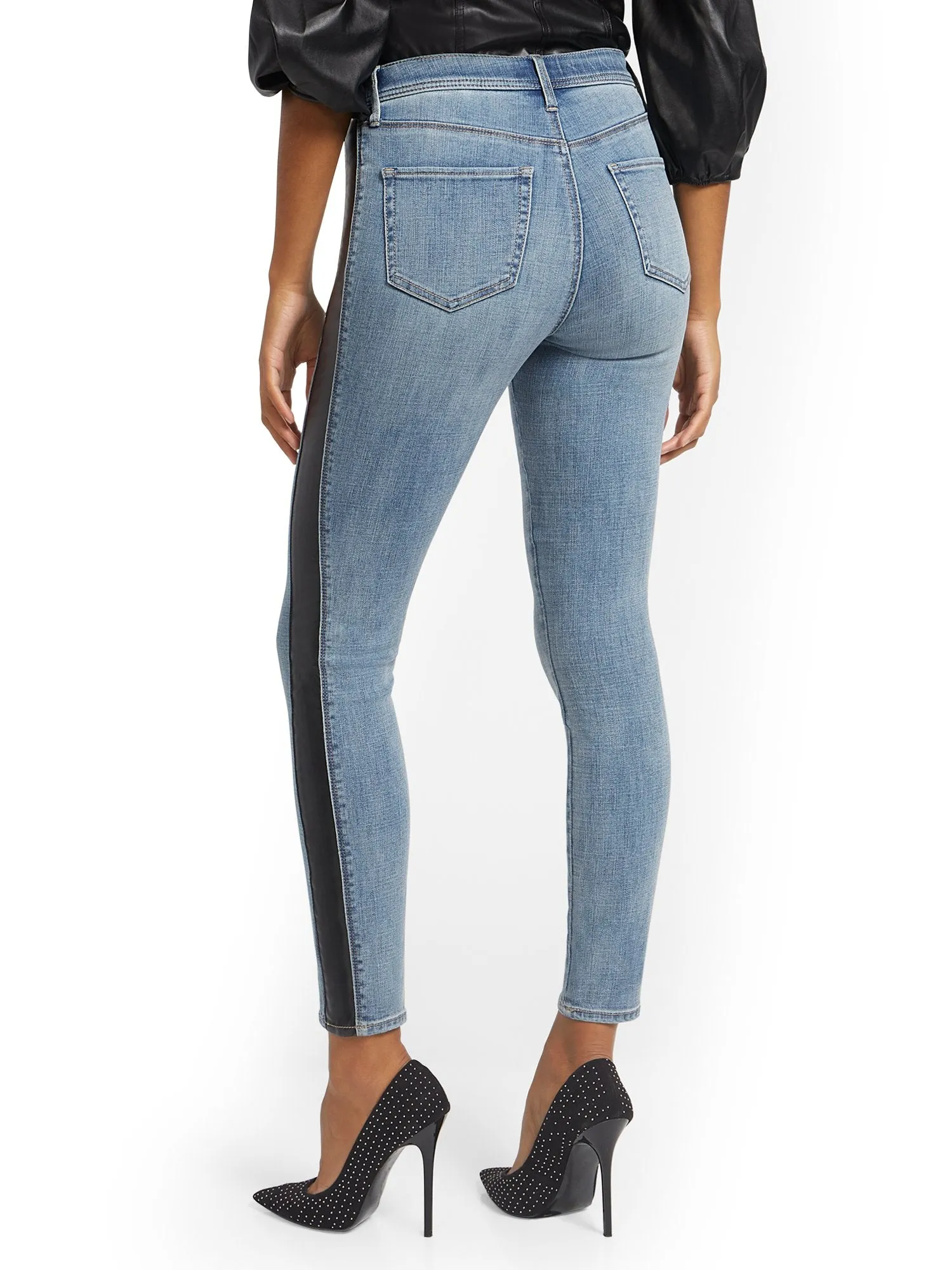 Lexi High-Waisted Super-Skinny Jeans - Faux-Leather Stripe