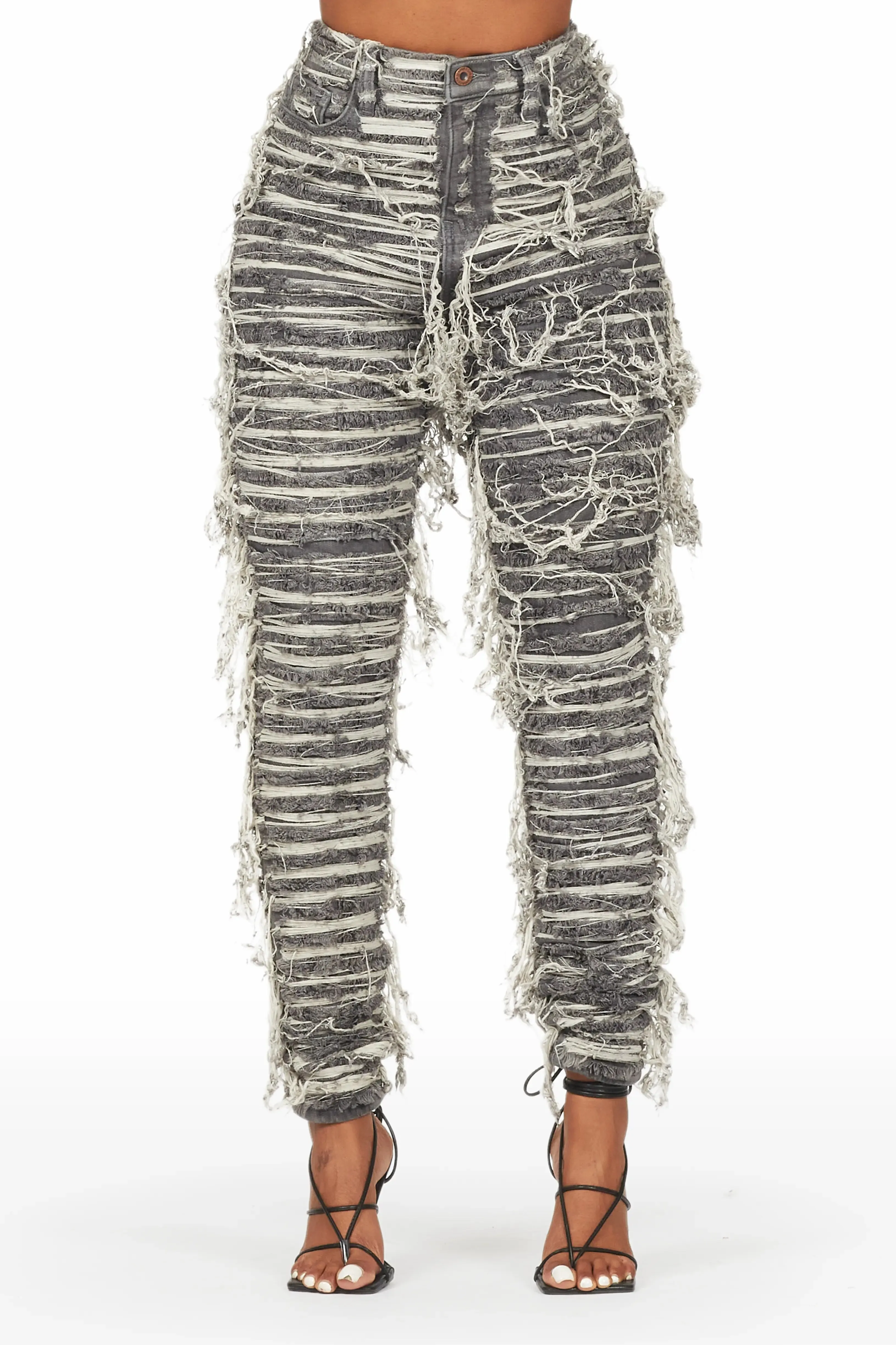 Lucia Grey Wash Shredded Skinny Jean