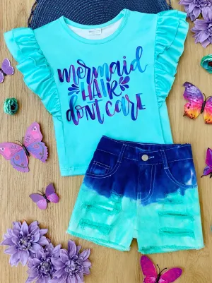 Mermaid Hair Don't Care Tie Dye Denim Shorts Set