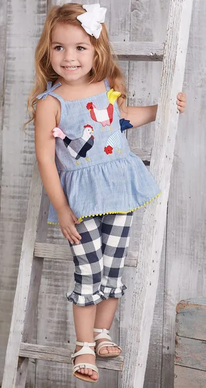 Mud Pie Farmhouse Tunic & Gingham Capri Set