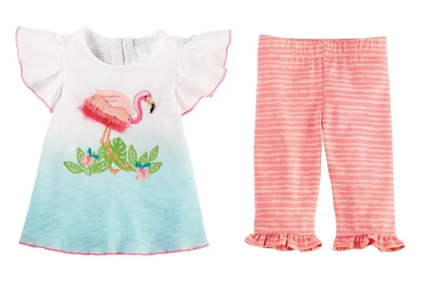 Mud Pie Fringe Flamingo Tunic & Capri Set