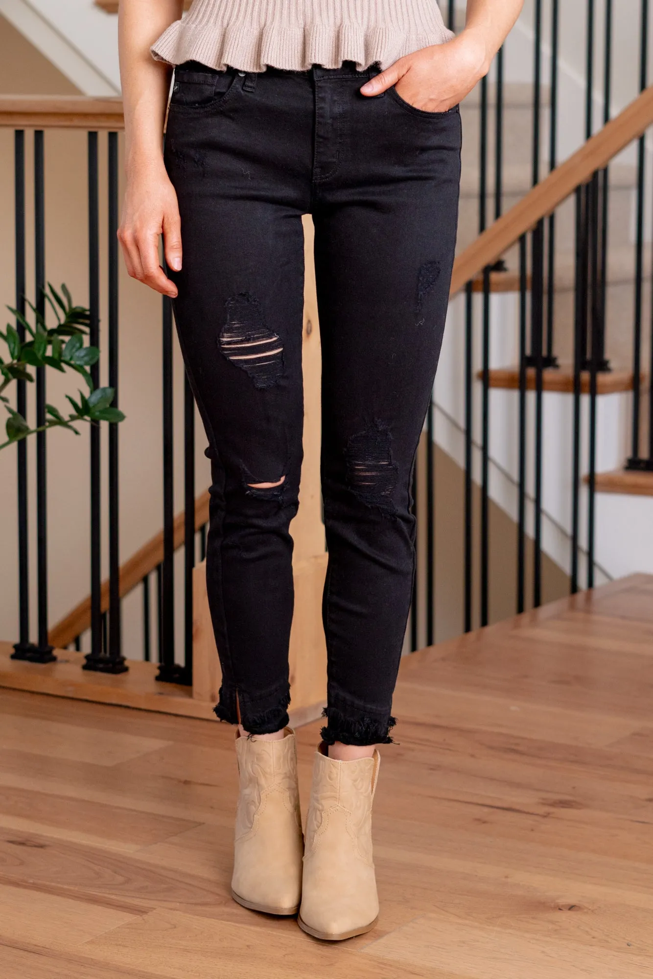 Nala Mid Rise Double Fringe Hem Skinny