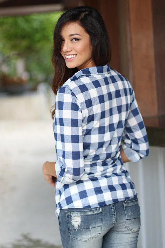 Navy Plaid Long Sleeve Shirt