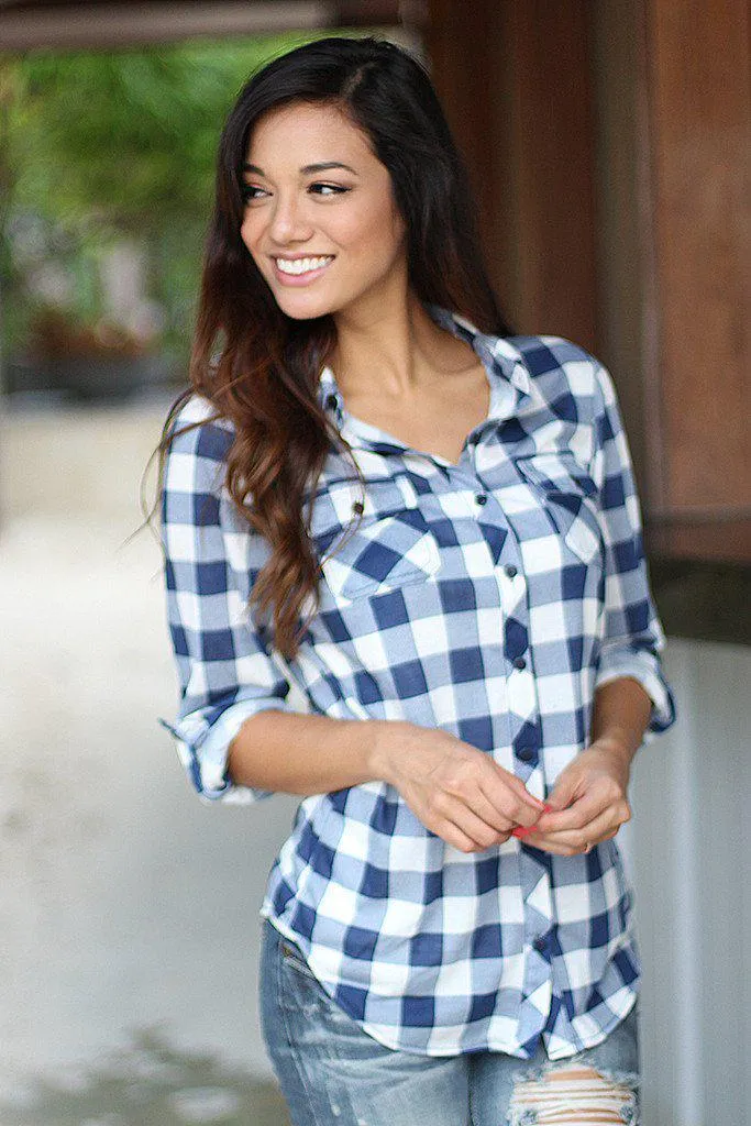 Navy Plaid Long Sleeve Shirt