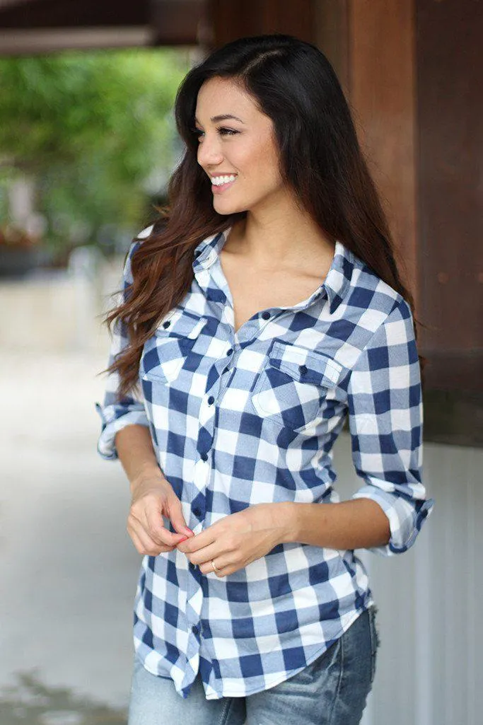 Navy Plaid Long Sleeve Shirt