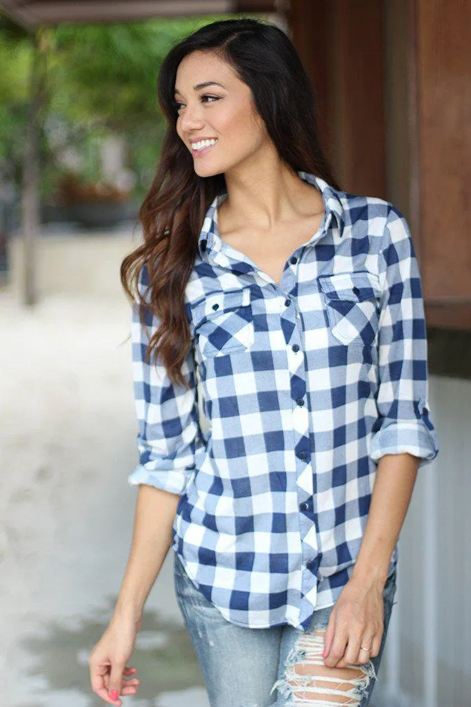 Navy Plaid Long Sleeve Shirt