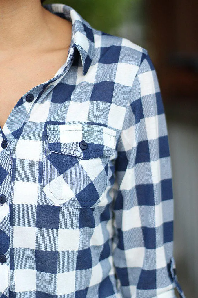 Navy Plaid Long Sleeve Shirt