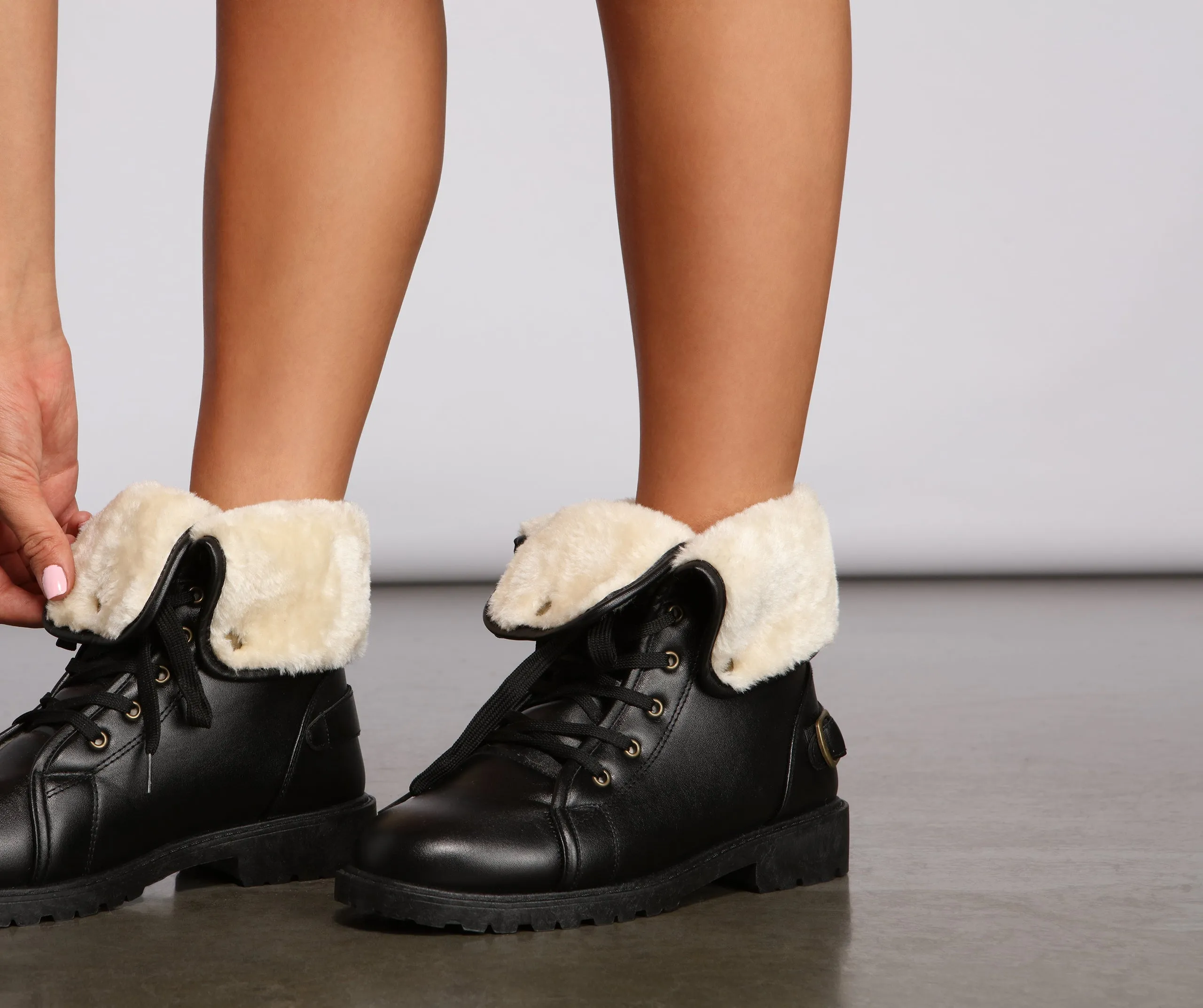 On the Edge Faux Fur Combat Boots