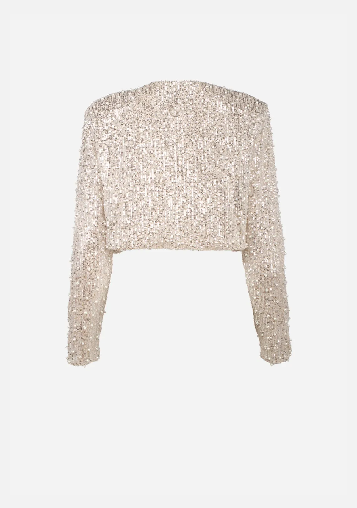 Pearl And Sequins Bow Tied Crop Jacket Champagne