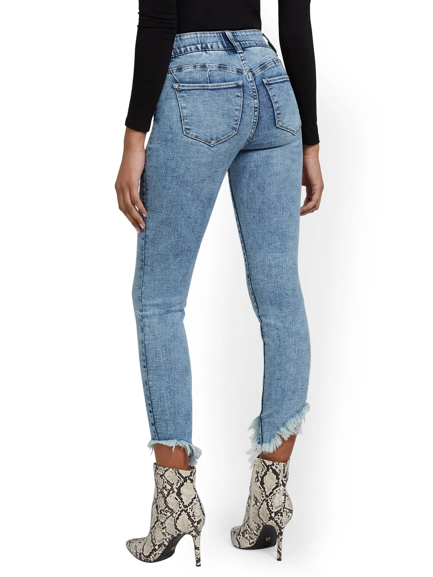 Petite Mya Curvy High-Waisted Sculpting No Gap Super-Skinny Ankle Jeans - Ripped-Hem