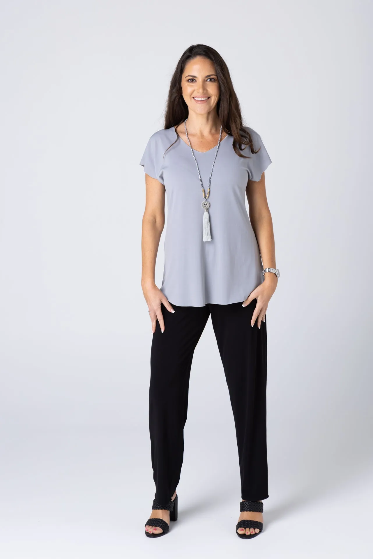 Pewter Microfibre Jersey Short Sleeve Top