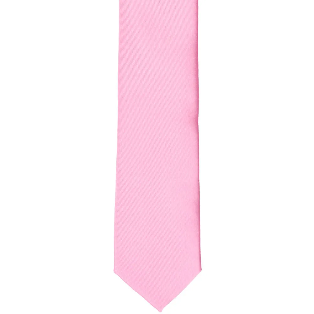 Pink Skinny Solid Color Necktie, 2" Width