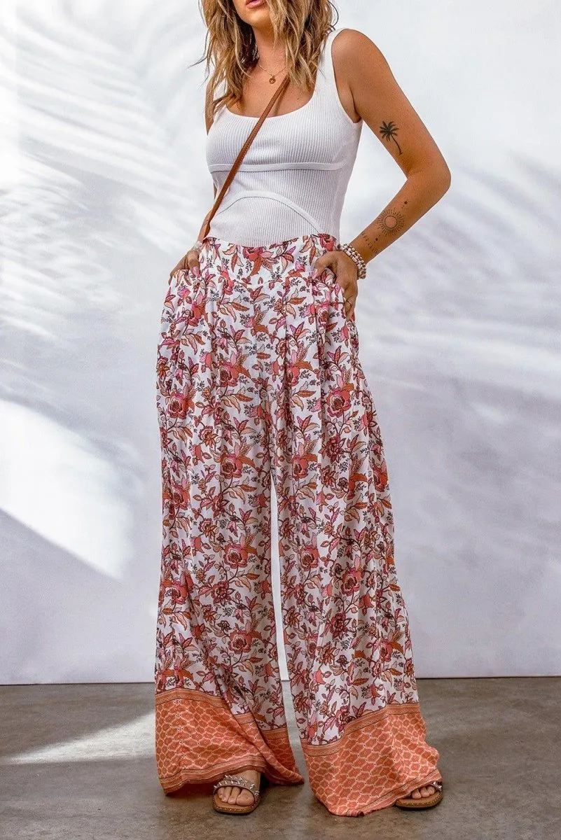 Pleated Coral Bohemian Culottes