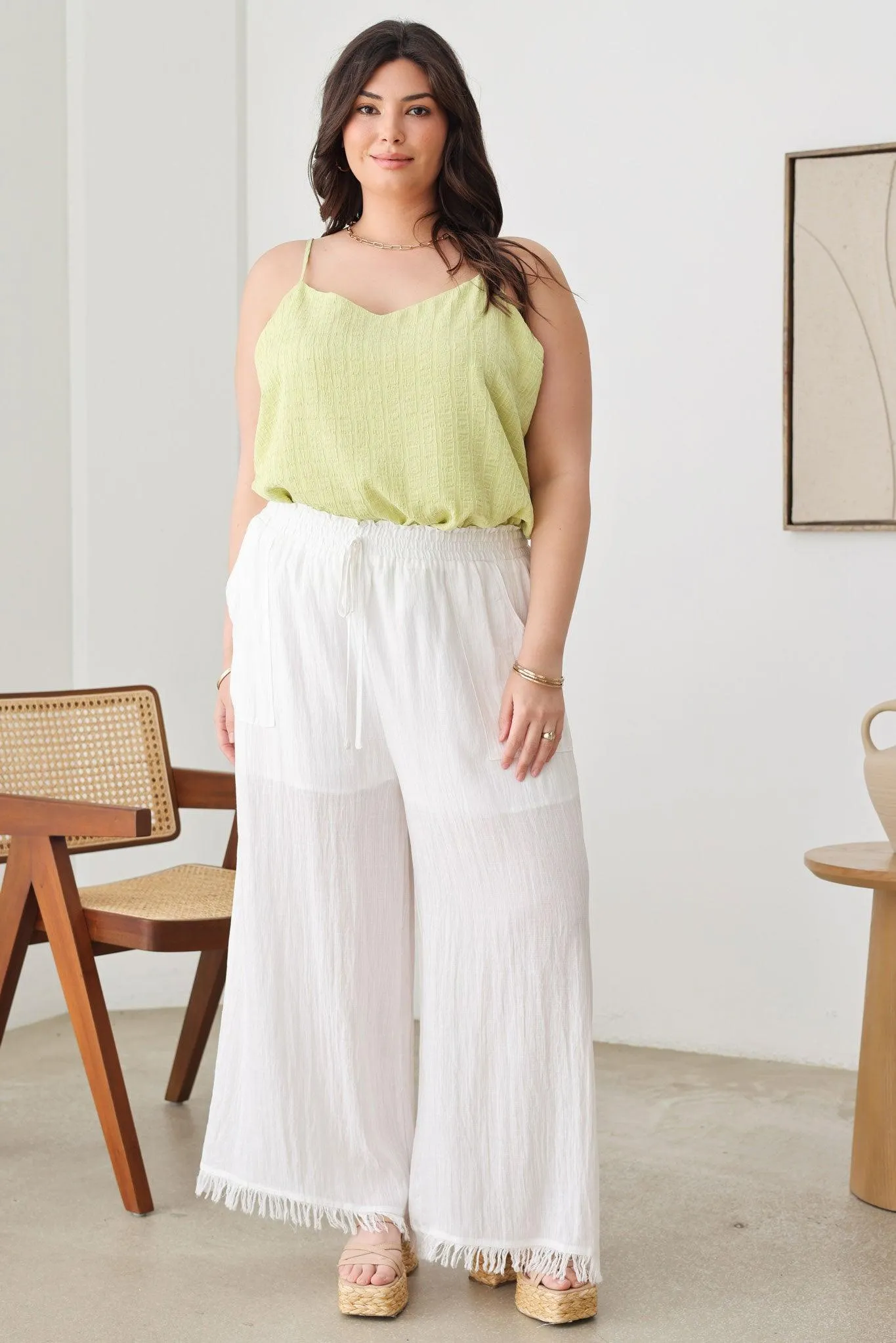 Plus Size Boho Wide Leg Frayed Hem Pants