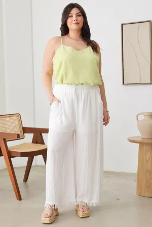 Plus Size Boho Wide Leg Frayed Hem Pants