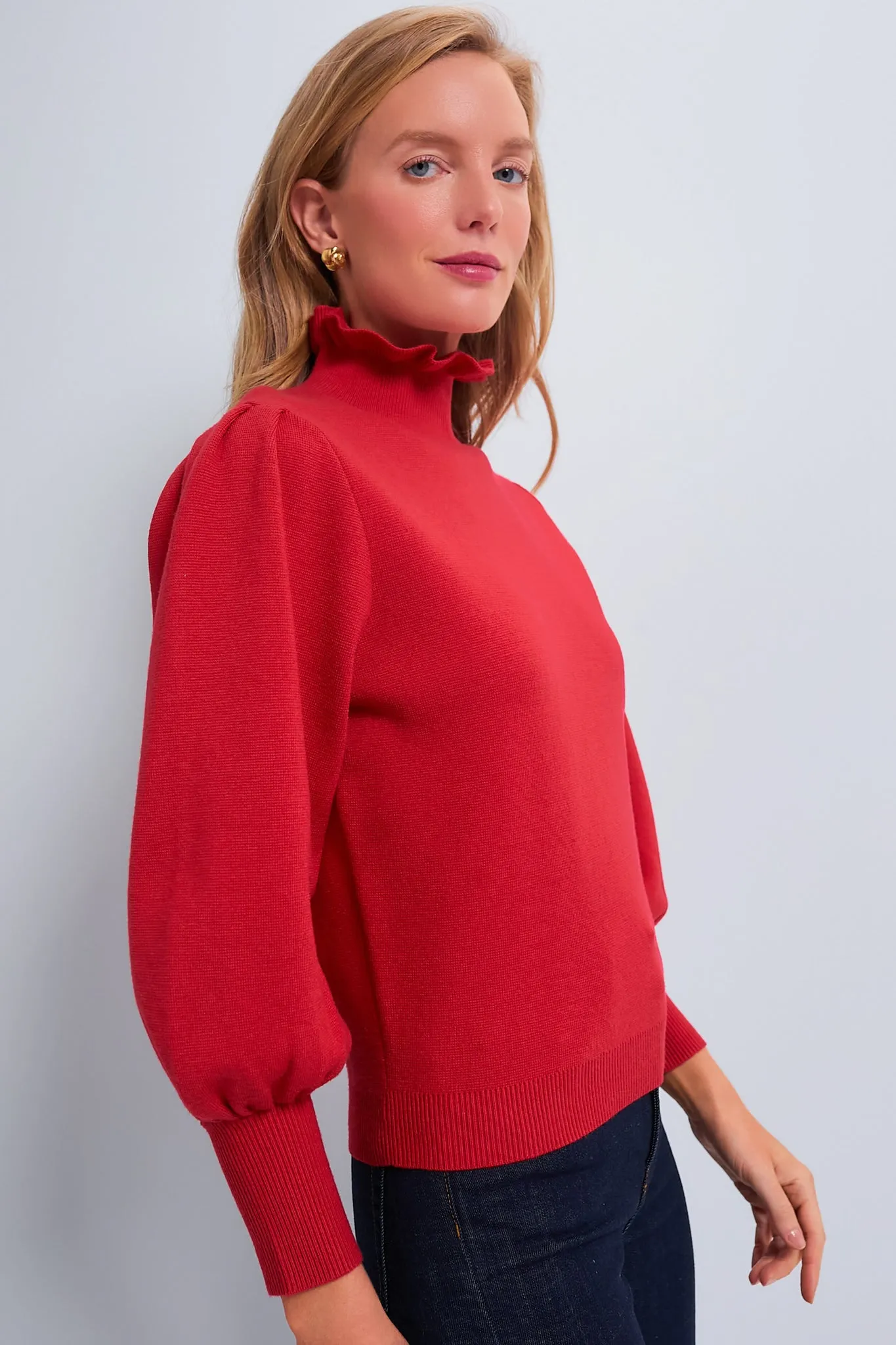 Red Ruffle Collar Raley Sweater