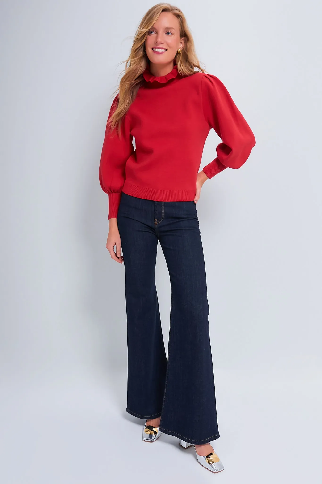 Red Ruffle Collar Raley Sweater