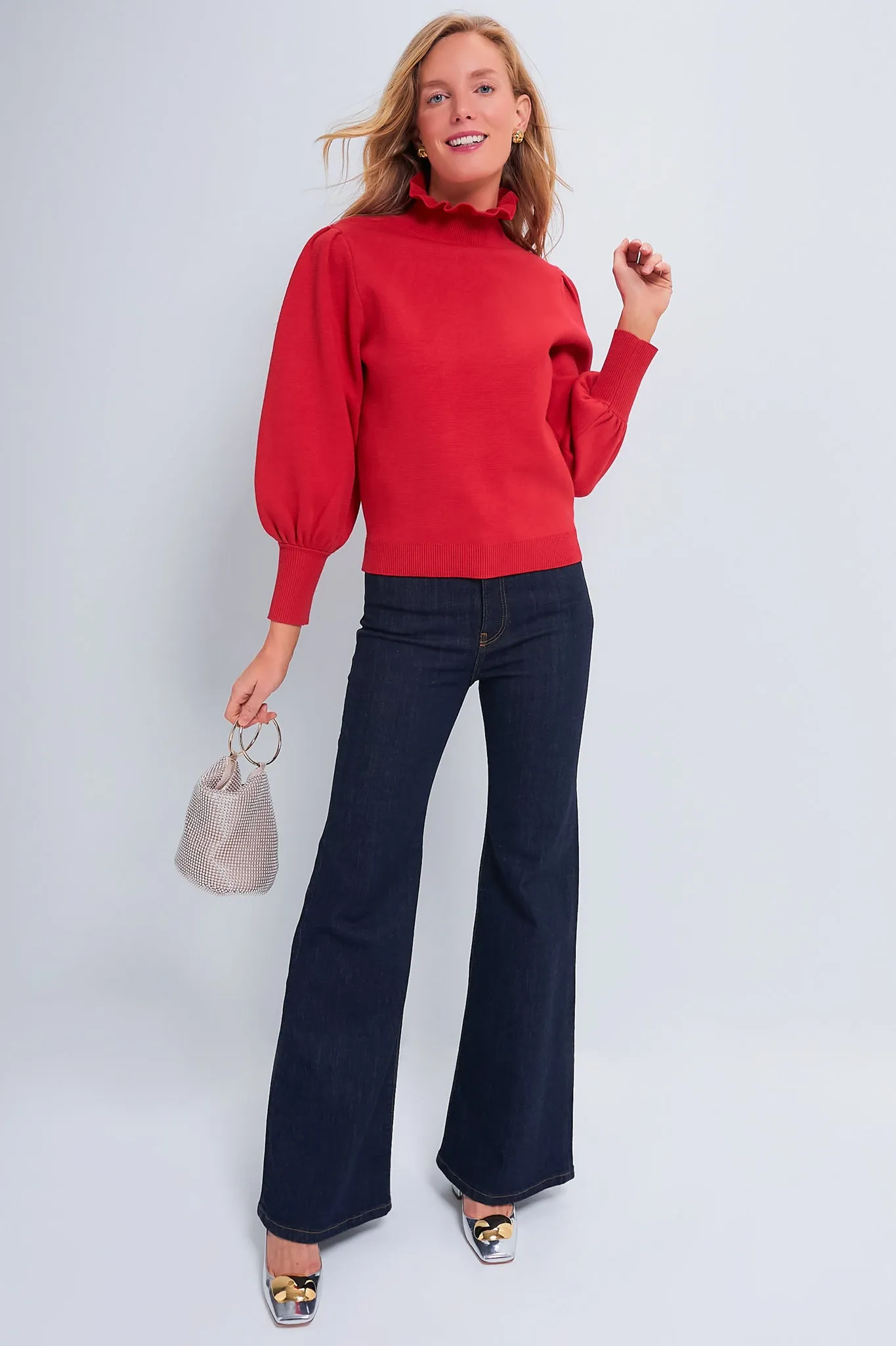 Red Ruffle Collar Raley Sweater