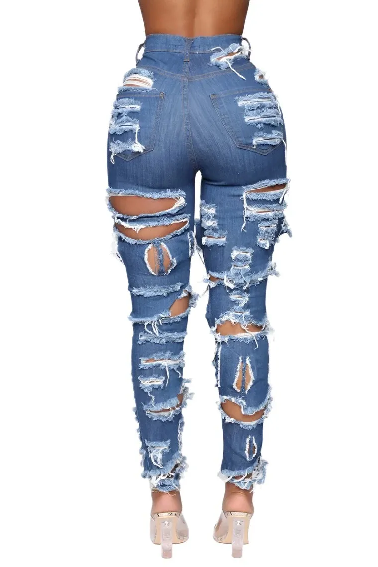 Ripped Torn Stretch Skinny Jeans