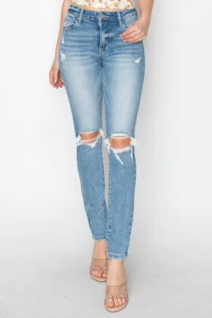 Risen High Rise Knee Distressed Skinny Jeans