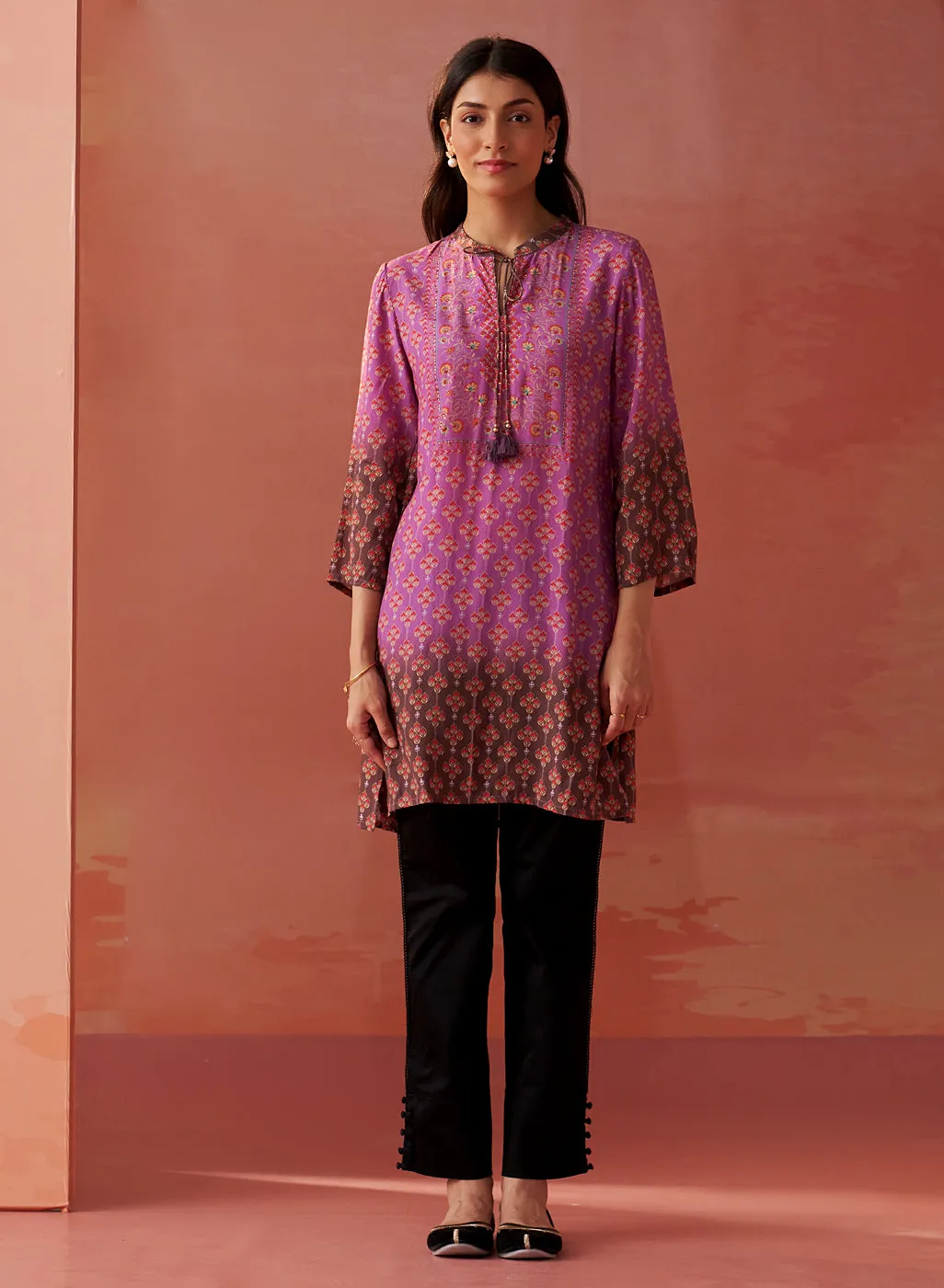 Safeera Lavender Printed Viscose Top for Women