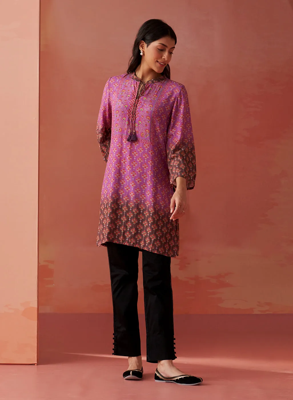 Safeera Lavender Printed Viscose Top for Women