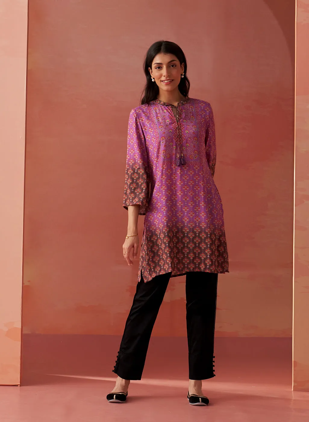 Safeera Lavender Printed Viscose Top for Women