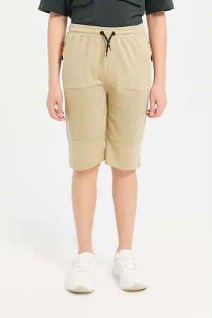 Senior Boys Beige Biker Knee Active Shorts