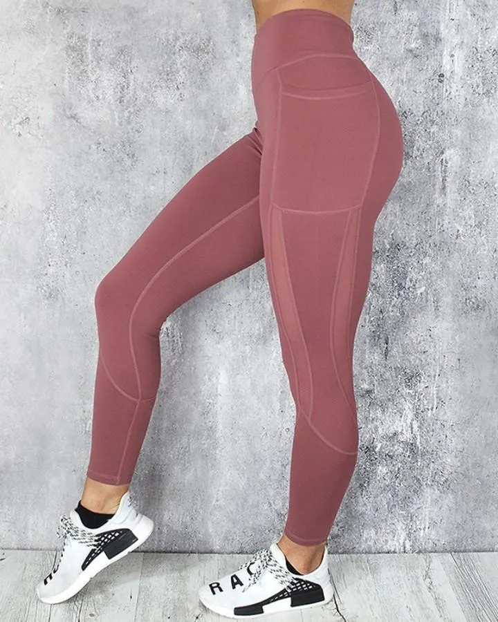 Solid Mesh Patchwork Skinny Active Pants