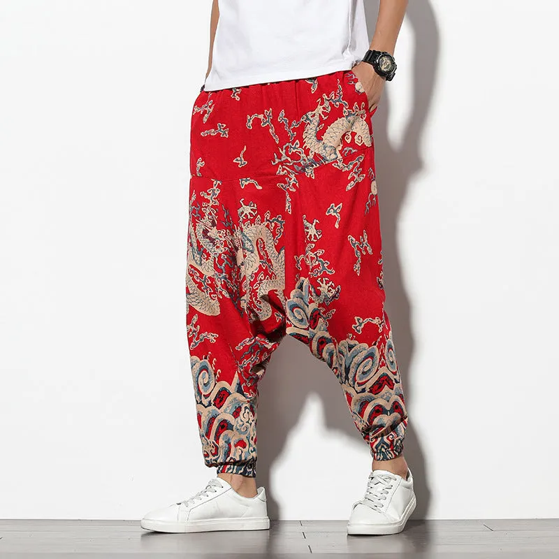 Summer Bohemian Loose Wide-leg Elephant Flower Beach Trousers