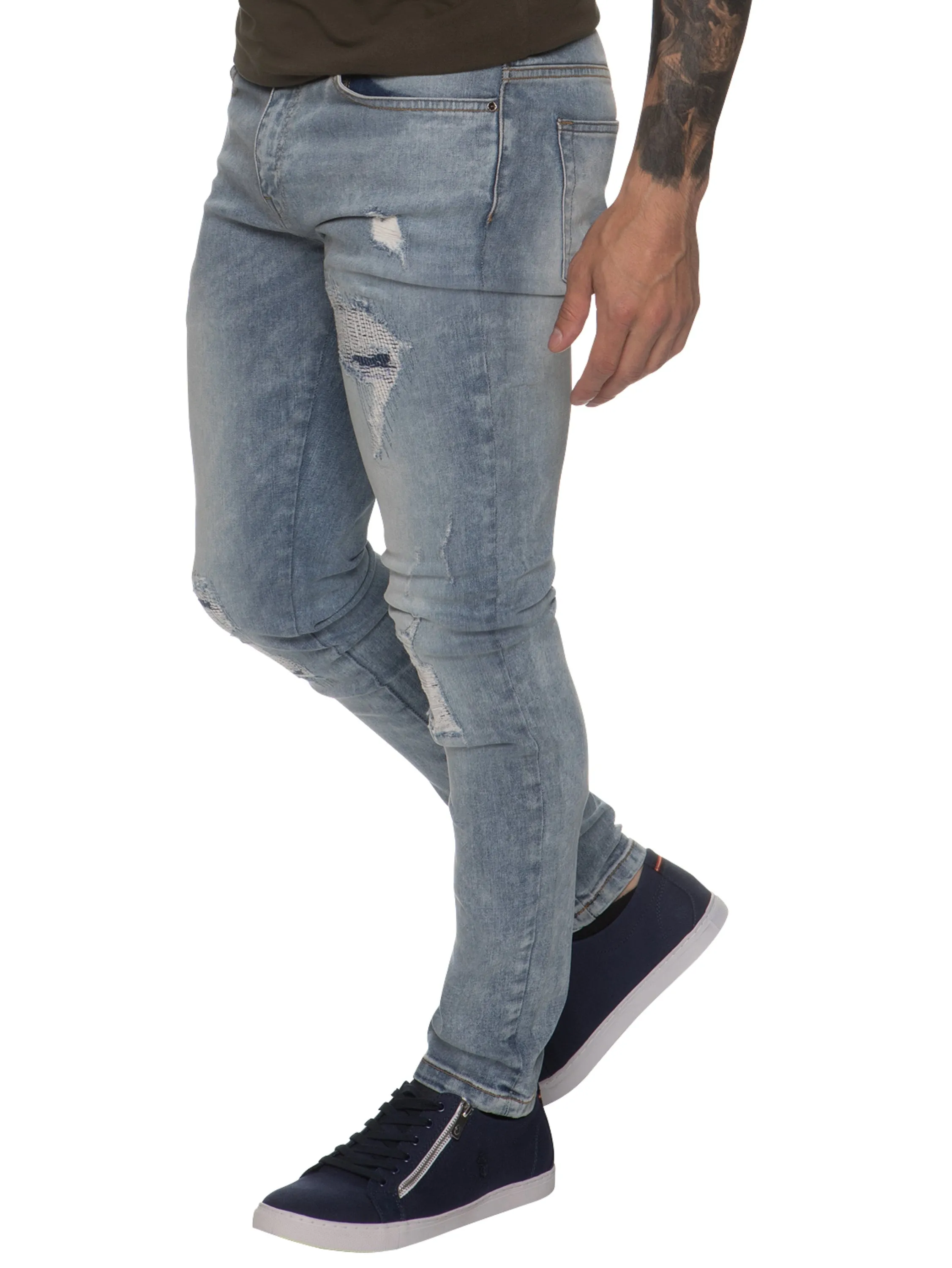 Super Skinny Stretch Rip & Repair Slim Jeans | Enzo Designer Menswear