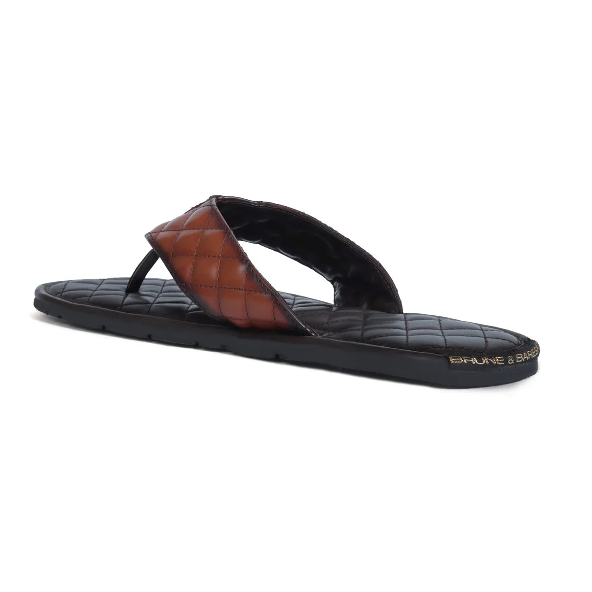 Tan Contrasting V-Strap Leather Slippers