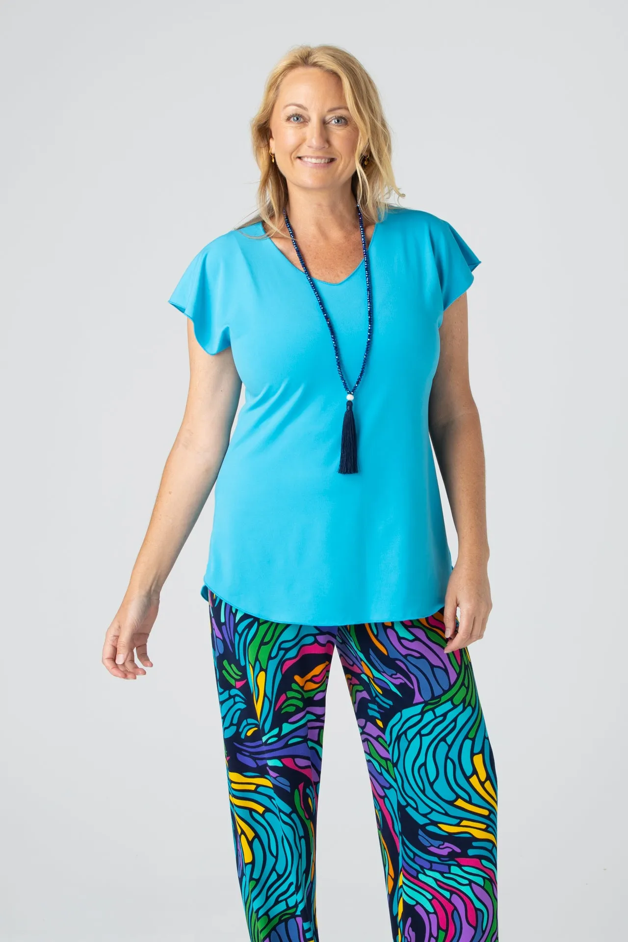 Turquoise Microfibre Jersey Short Sleeve Top