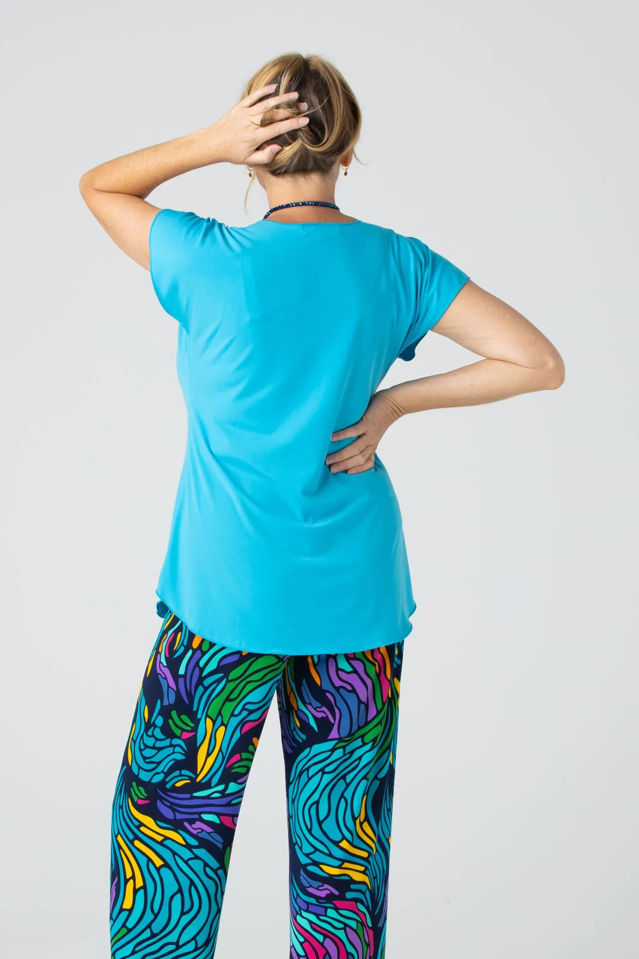 Turquoise Microfibre Jersey Short Sleeve Top