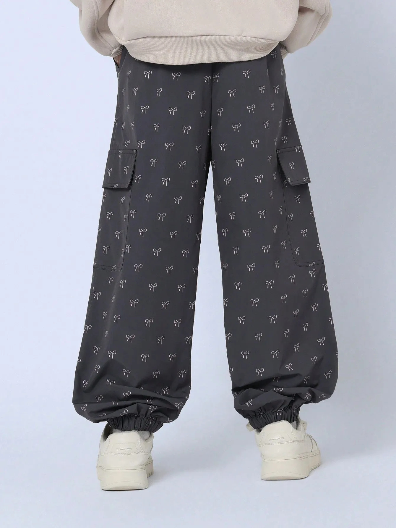 Tween Girls Comfy 90'S Bow Printed Nylon Jogger