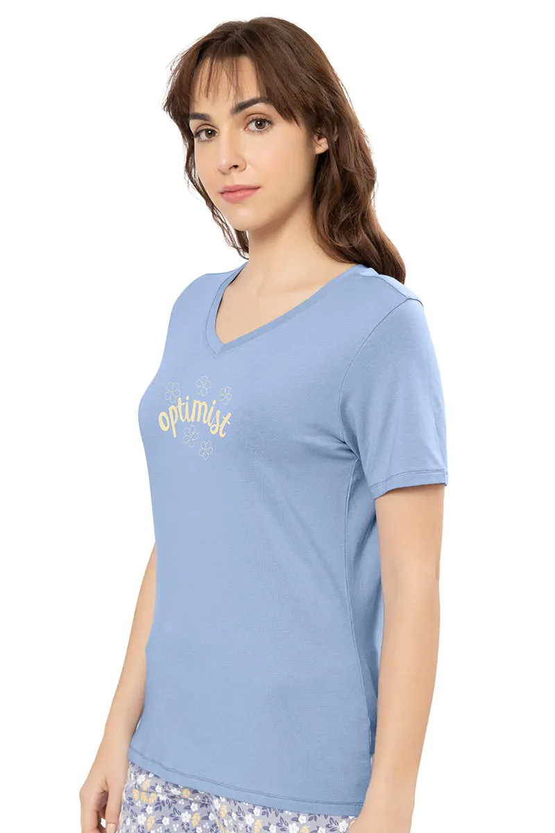 V-Neck Sleep Tee - Brunnera Blue