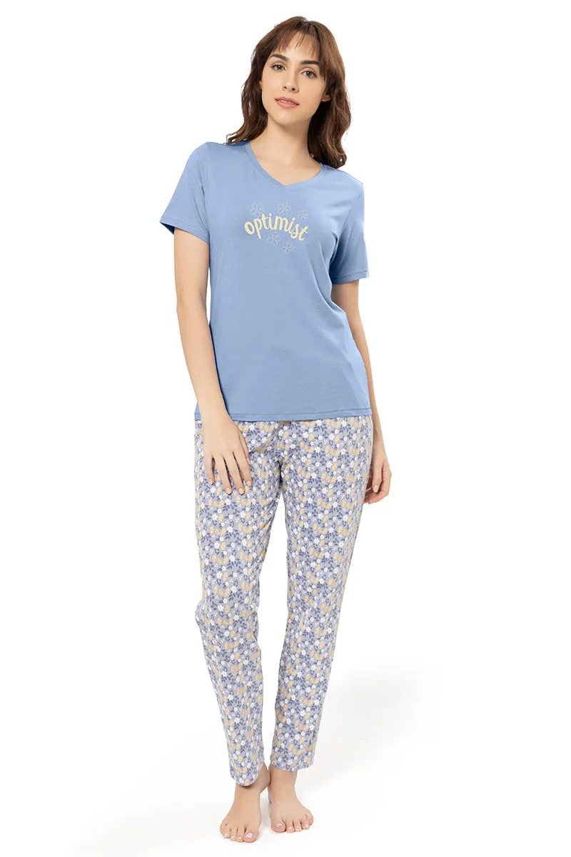 V-Neck Sleep Tee - Brunnera Blue