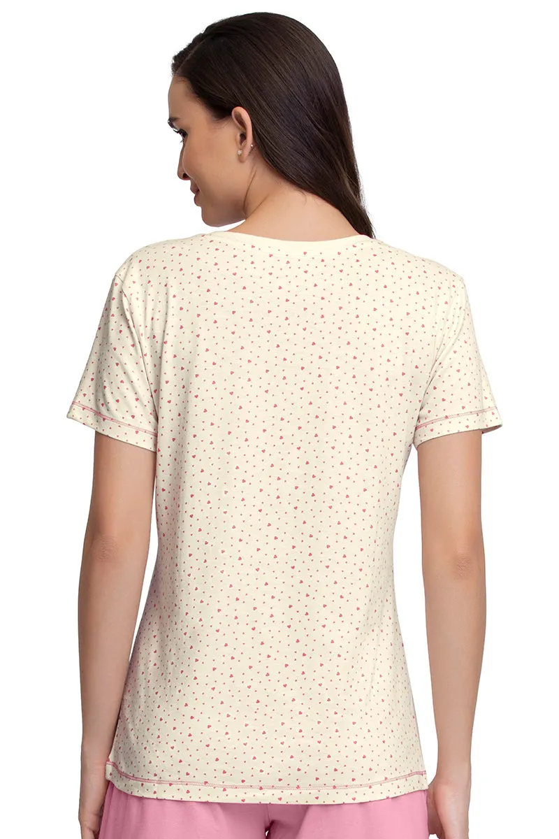 V-Neck Sleep Tee - Ditsy Heart Pr