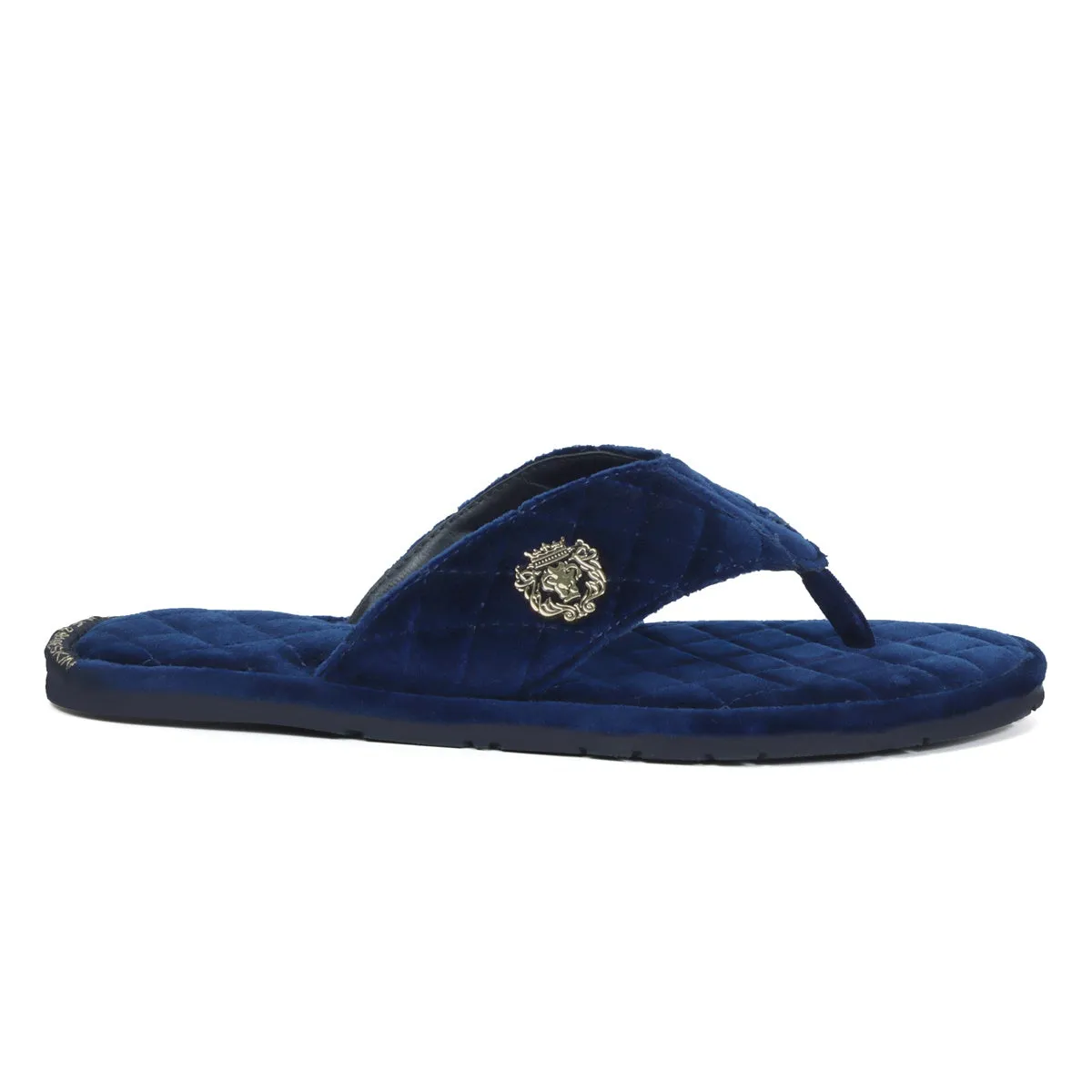 V-Strap Slide-in-Slippers in Soft Blue Italian Velvet