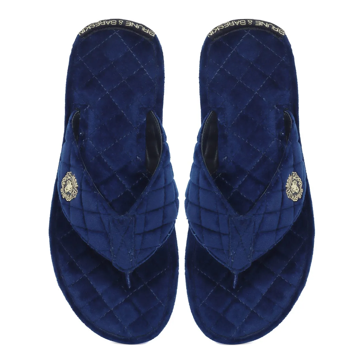 V-Strap Slide-in-Slippers in Soft Blue Italian Velvet