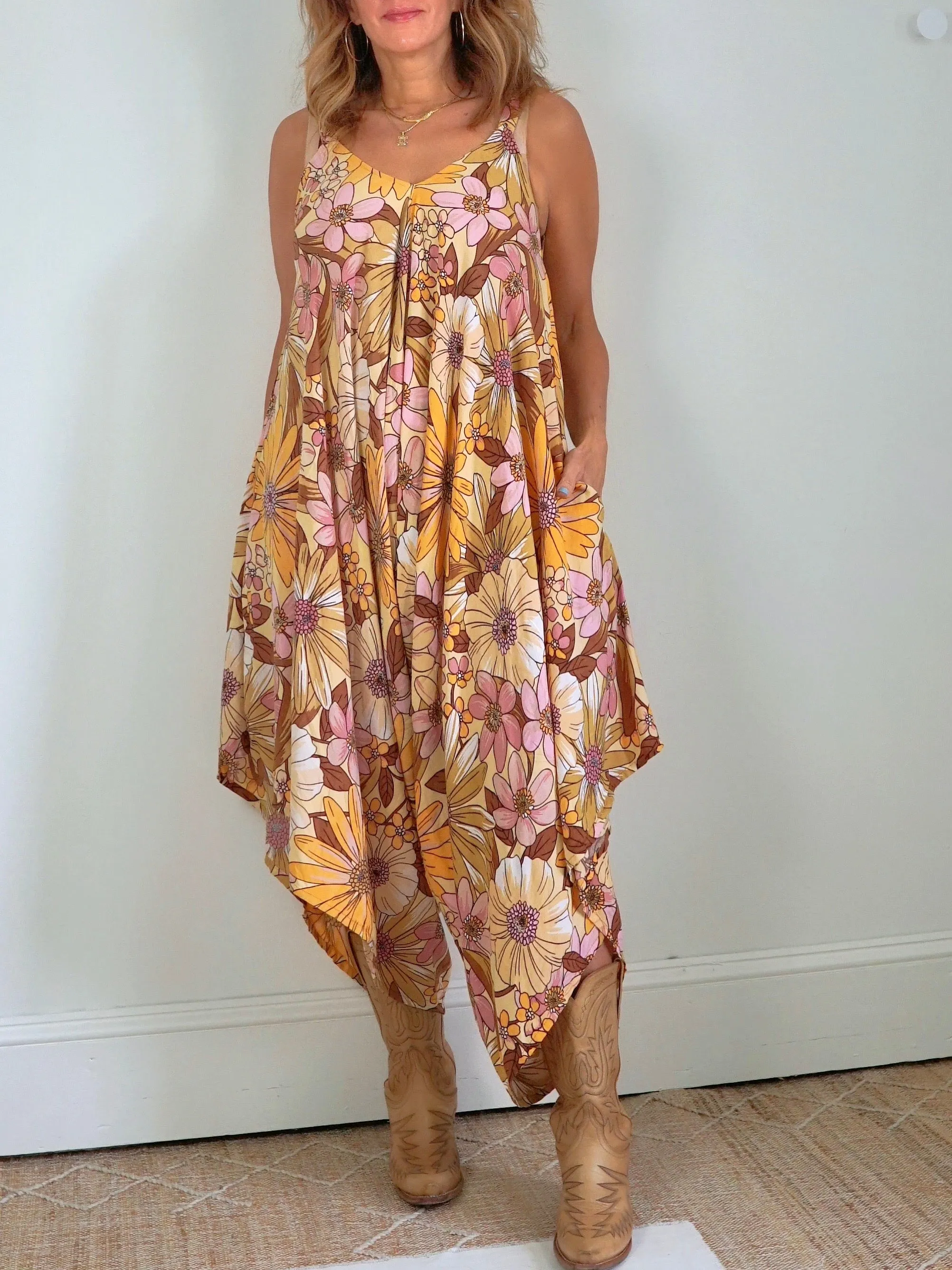 Vintage Floral Asymmetrical Jumpsuit