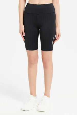 Women Black Plain Biker Shorts