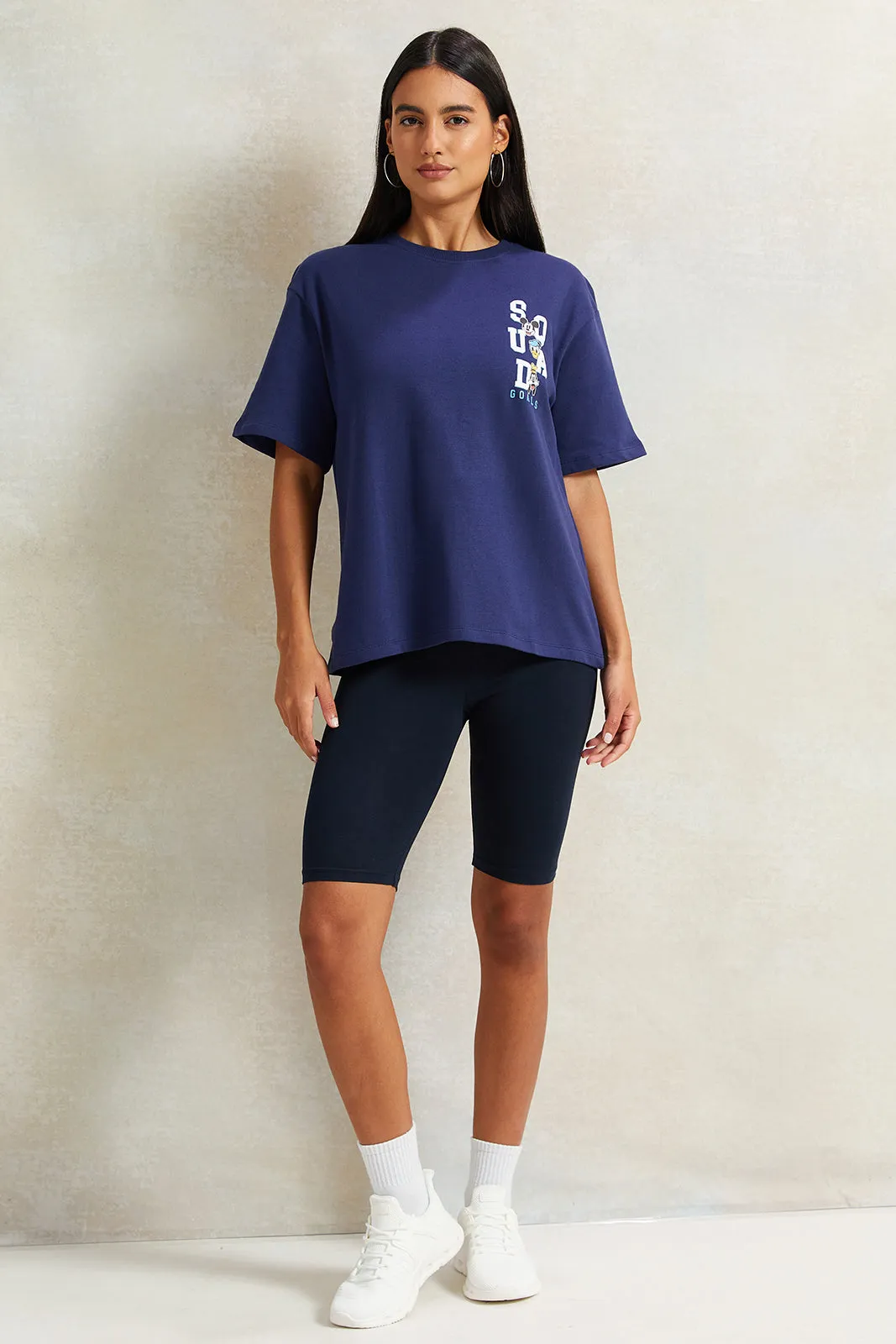 Women Navy Solid Biker Short