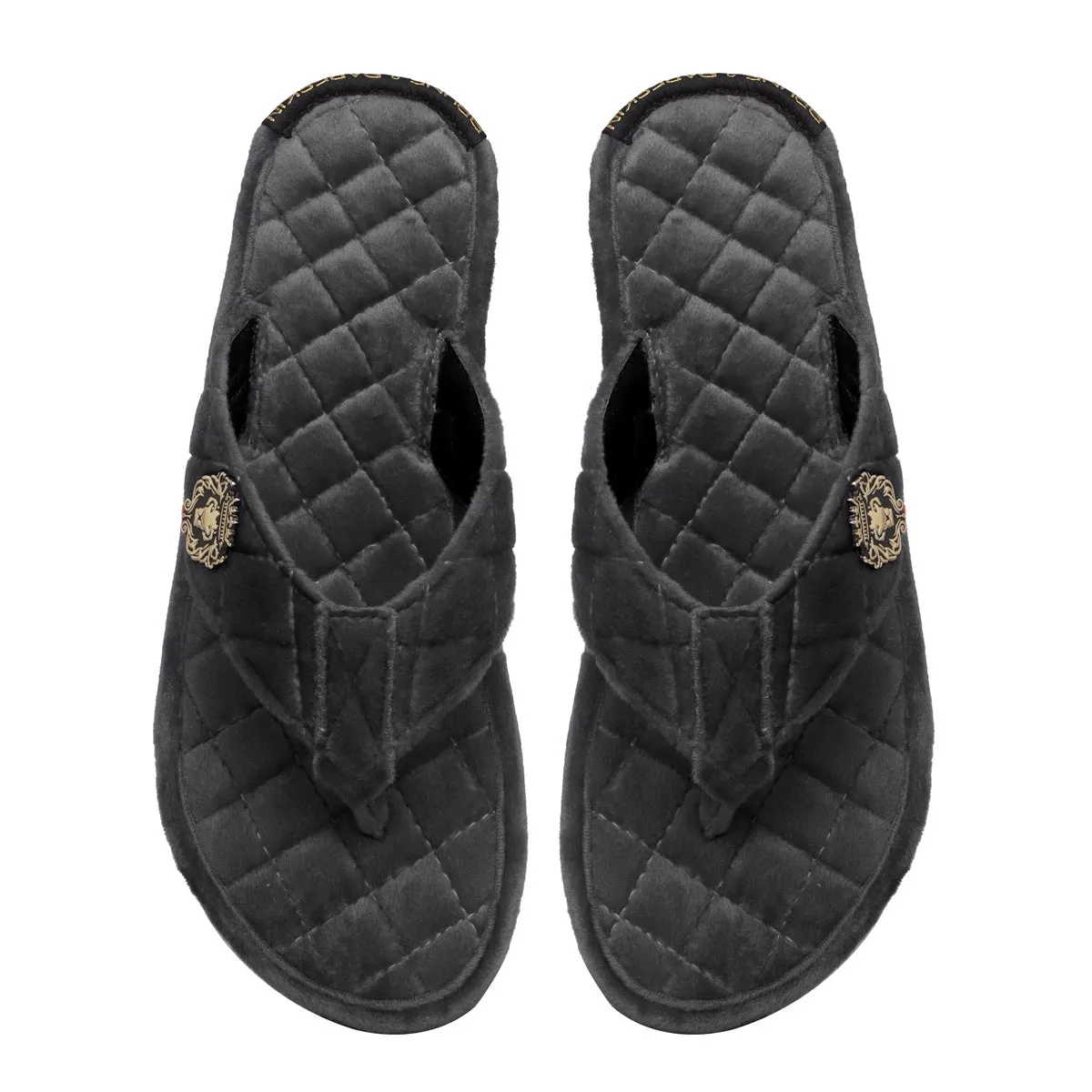 Women V-Strap Grey Full Quilted Soft Italian Velvet Slippers By Brune & Bareskin